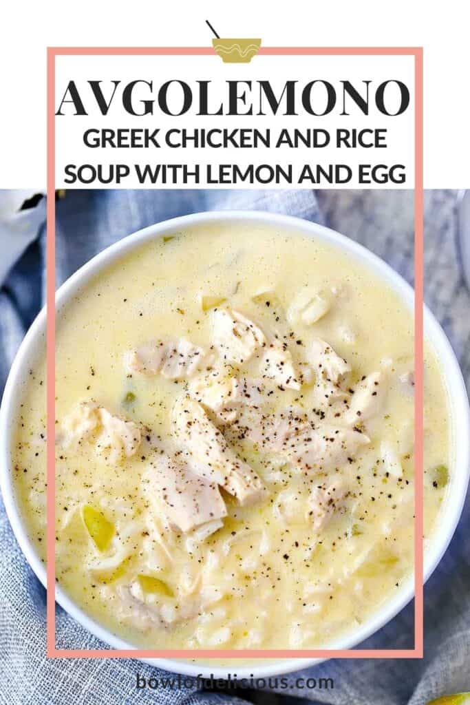 Pinterest image for Avgolemono soup.