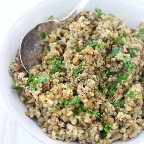 Refreshing, hearty, and healthy, this Barley and Lentil Salad is the perfect vegan side dish or light meal. It's dressed with a delicious and tangy fresh dill vinaigrette, and it's SO inexpensive and easy to make!