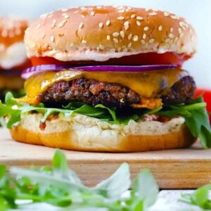 Square photo of black bean burger.