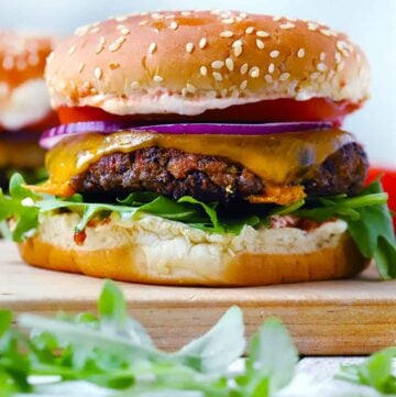 Square photo of black bean burger.