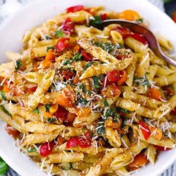 Square photo of bruschetta pasta.