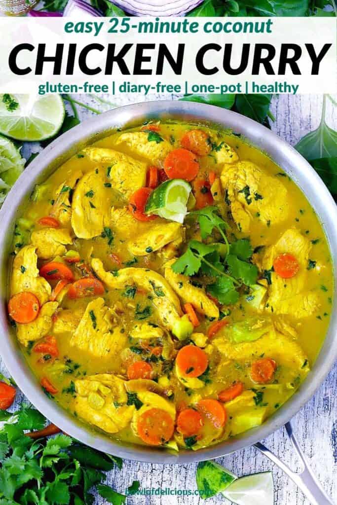 Pinterest image for coconut chicken curry.
