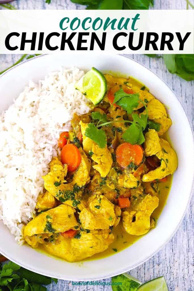 Pinterest image for coconut chicken curry.