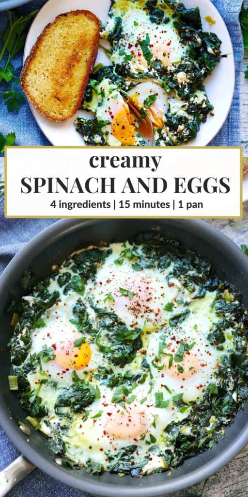 Pinterest image for creamy spinach and eggs.