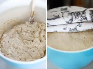 Letting no knead bread dough rise in a bowl.