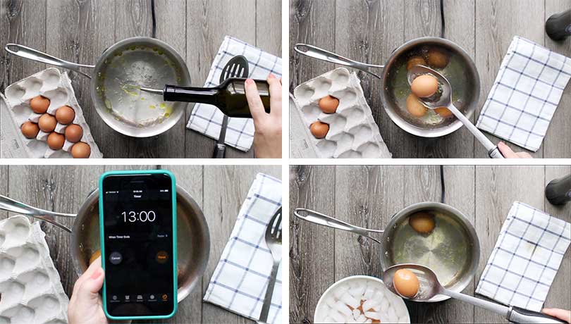 How to hard boil eggs with oil in the water process shots
