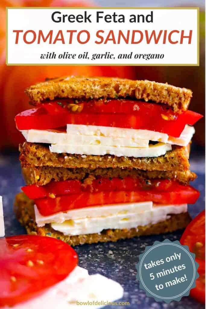 Pinterest image for feta and tomato sandwich
