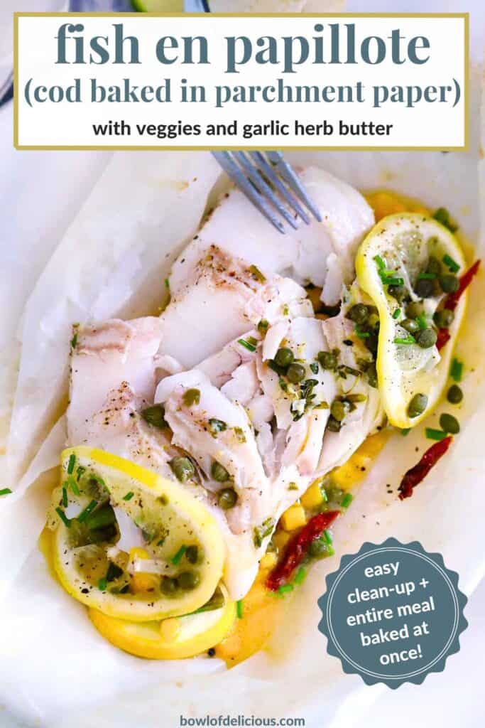 Pinterest image for fish en papillote.