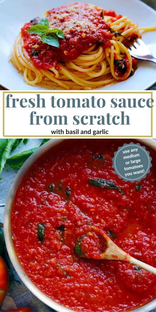 Pinterest image for fresh tomato sauce.