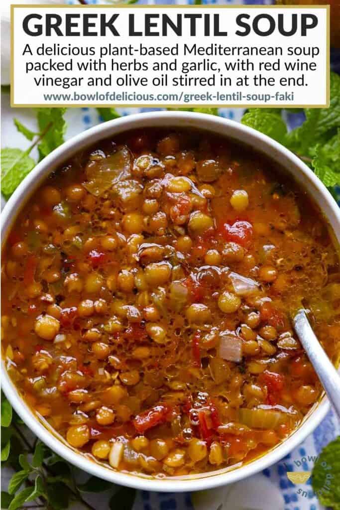 Pinterest image for Greek Lentil Soup.