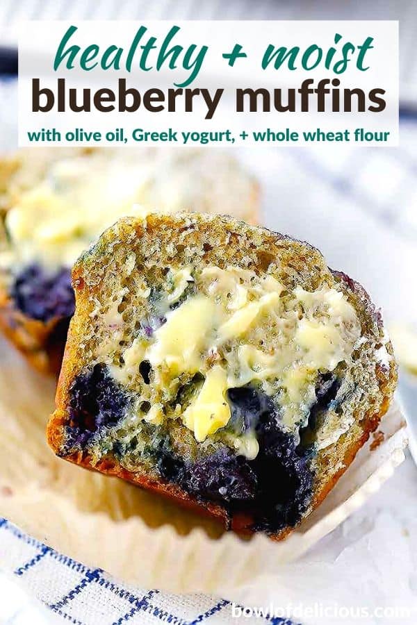 pinterest image for healthy blueberry muffins