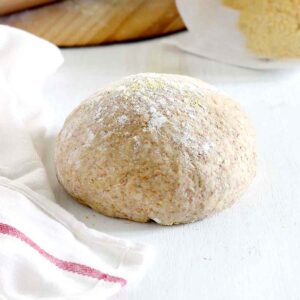 Square image of honey whole wheat pizza dough.