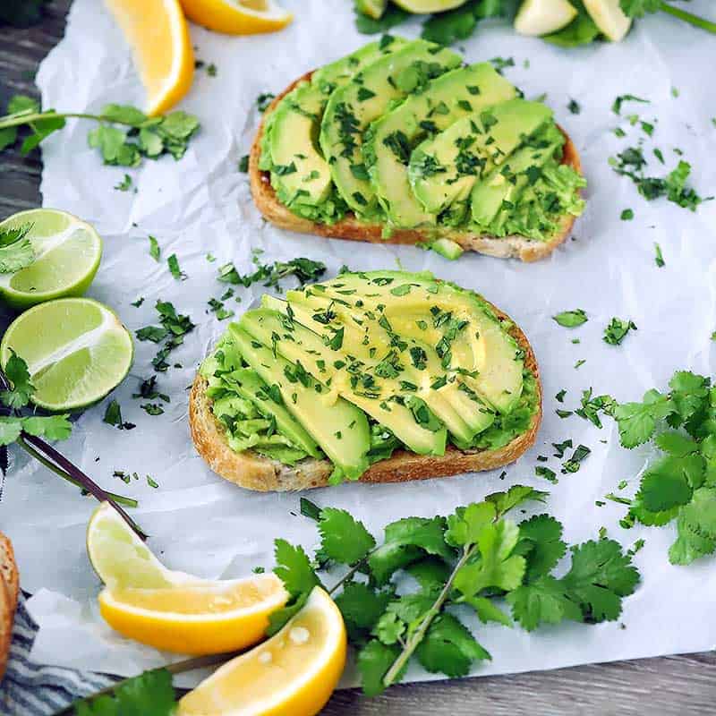 Square photo of avocado toast.