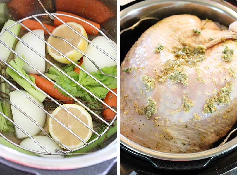 This Instant Pot Turkey Breast with Lemon and Thyme is a Thanksgiving game changer! Cook the whole thing in under an hour for juicy, tender bone-in, skin-on turkey breast.