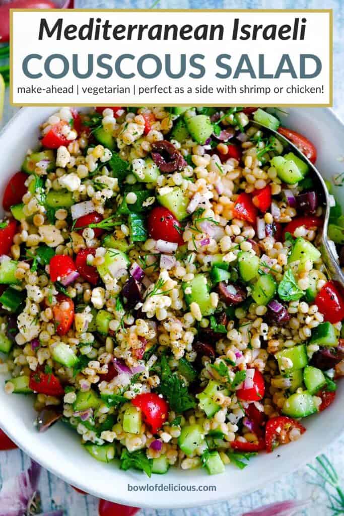Pinterest image for Israeli couscous salad.