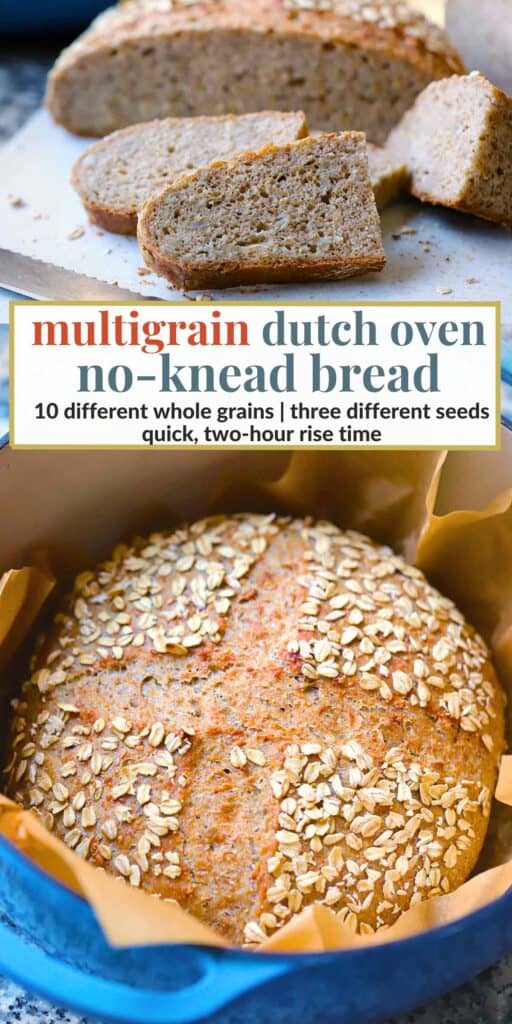 Pinterest image for multigrain no knead bread.
