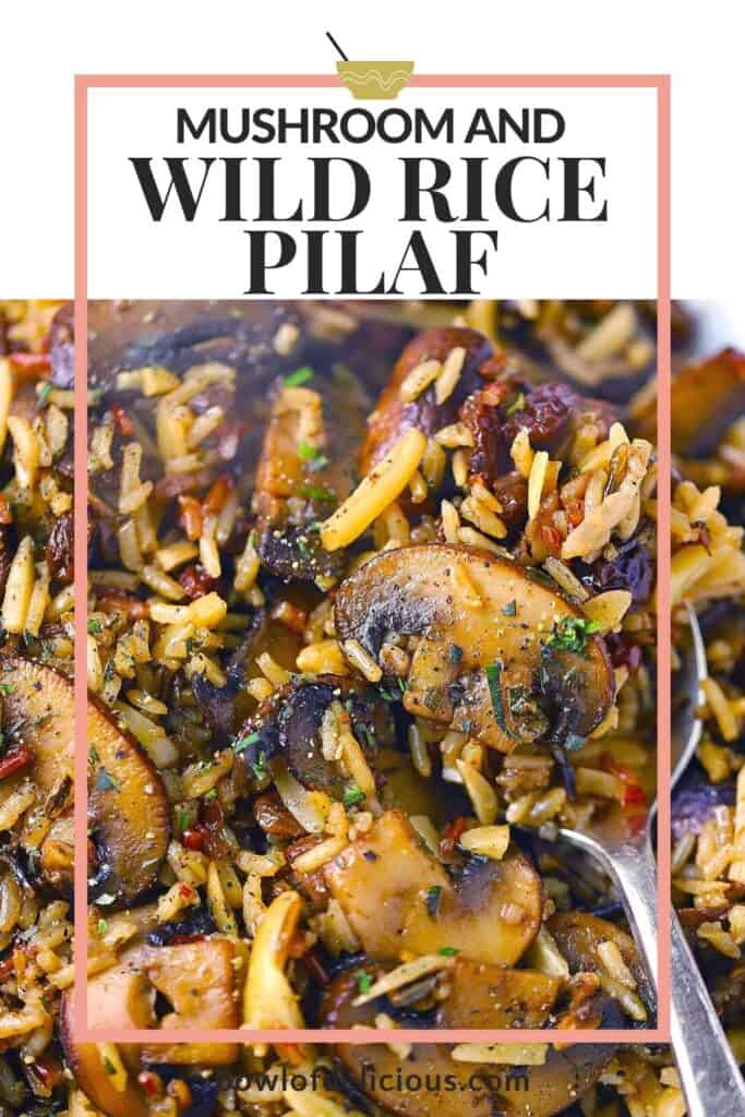 Pinterest image for mushroom wild rice pilaf.