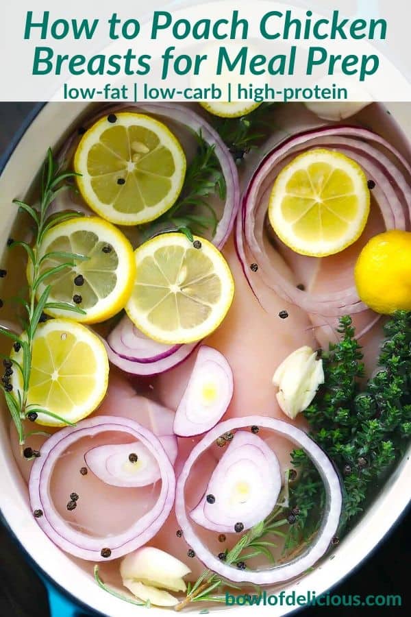 pinterest image for how to poach chicken breasts
