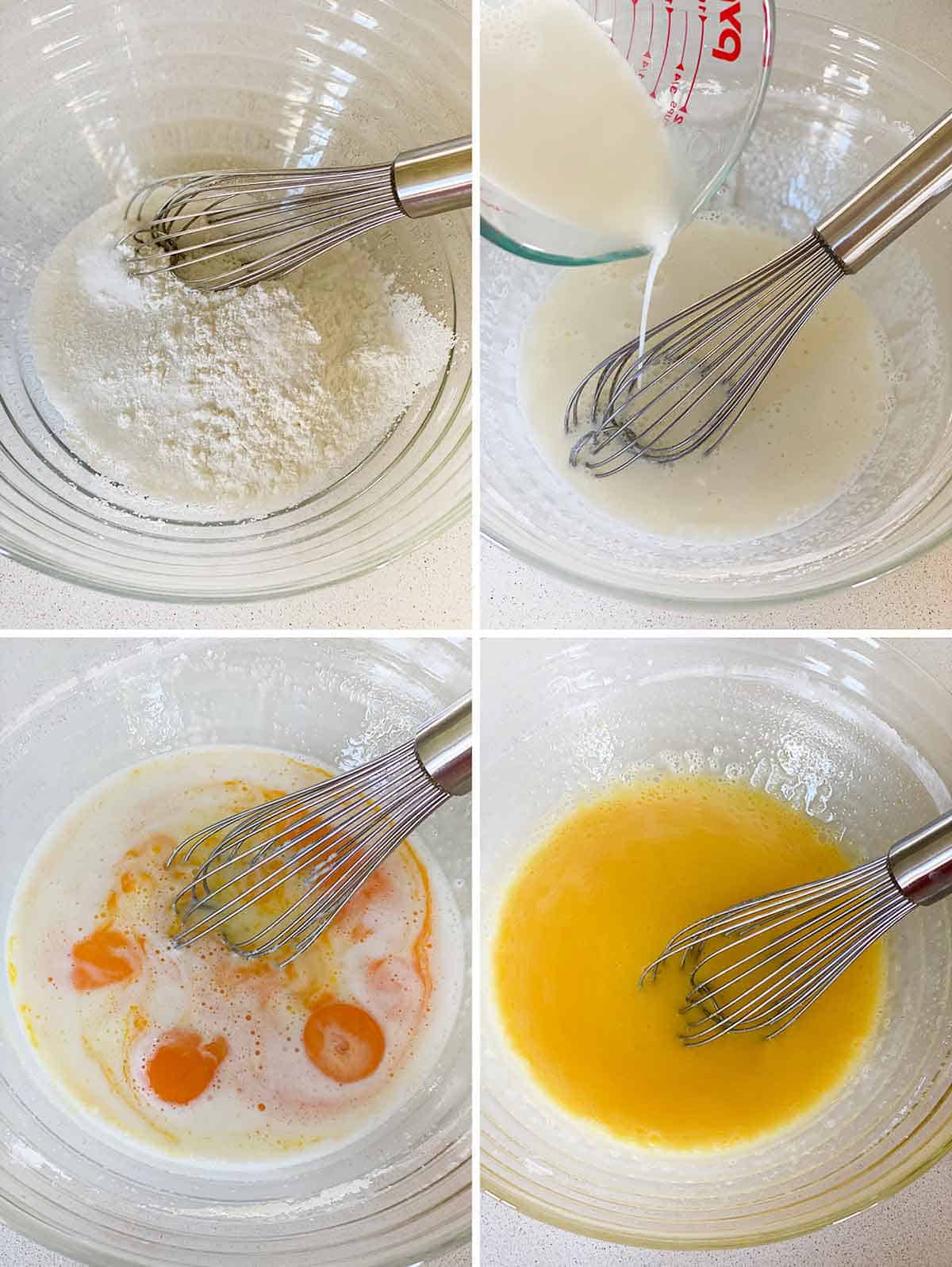 Process collage showing making the base for homemade pudding.