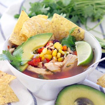 Healthy, easy, and DELICIOUS- this one pot chicken tortilla soup has a spicy kick and tastes super fresh. Make a double batch and freeze one!