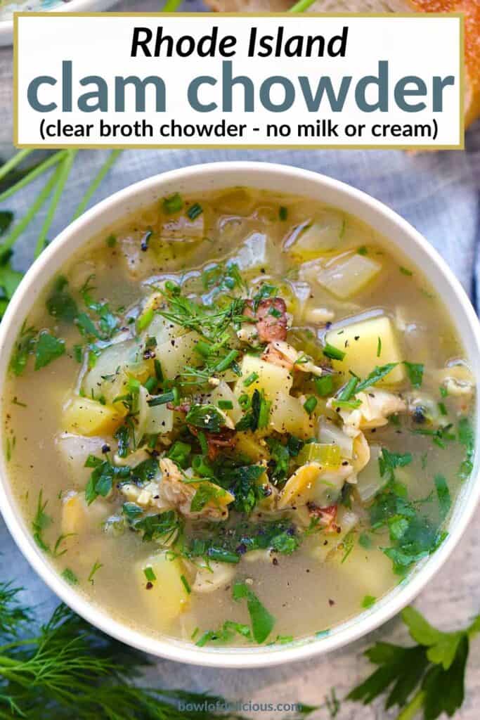 Pinterest image for Rhode Island Clam Chowder.
