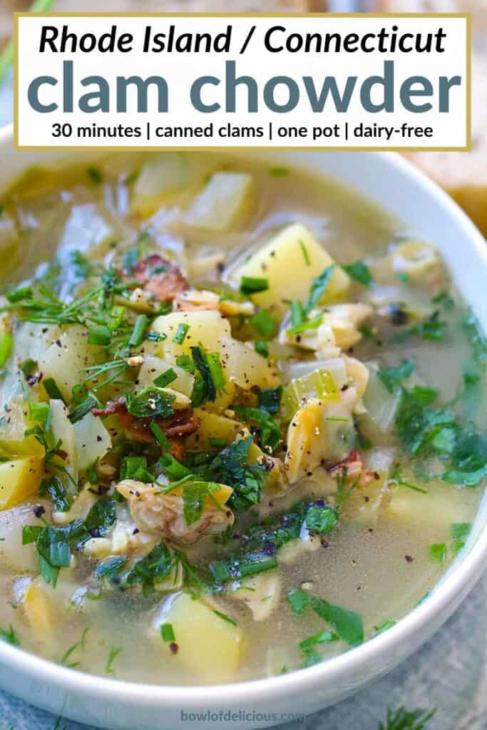 Pinterest image for Rhode Island Clam Chowder.