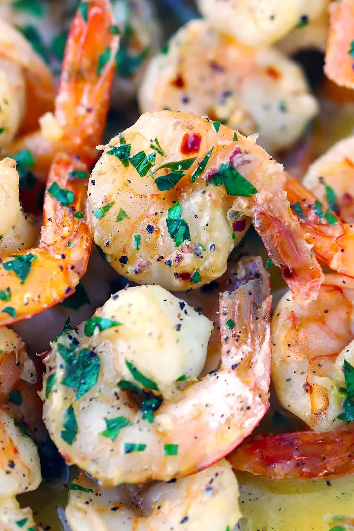 Close-up photo of shrimp scampi.