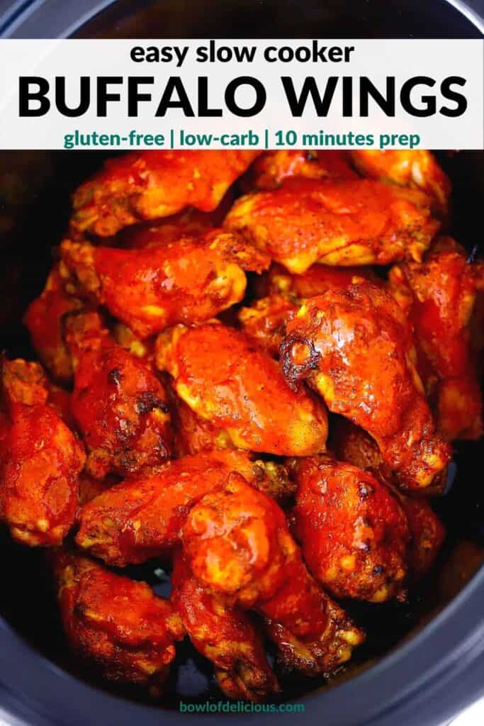 Pinterest image for crockpot buffalo wings.