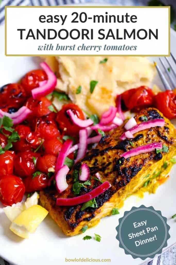 Pinterest image for tandoori salmon.