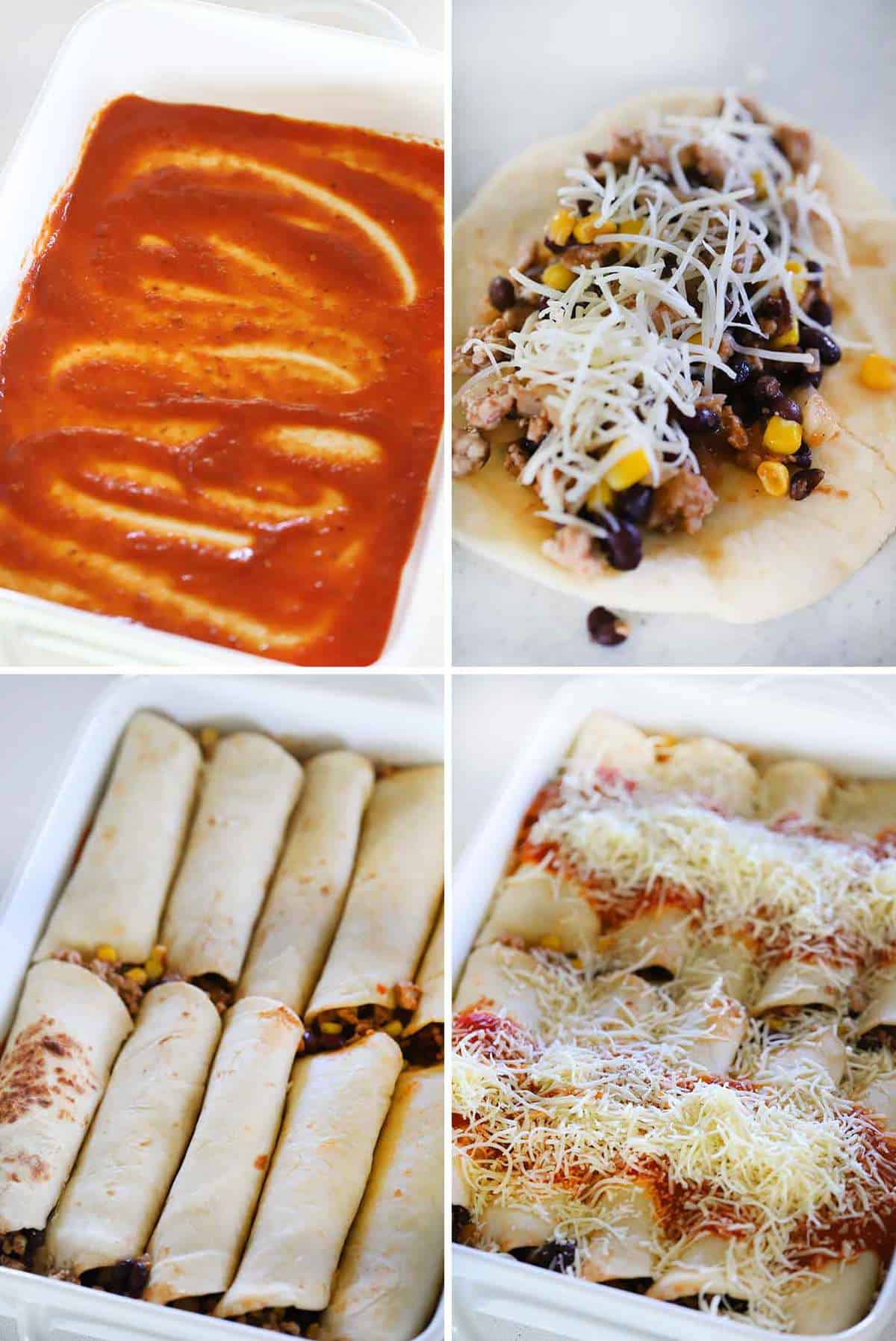 How to assemble turkey enchiladas.