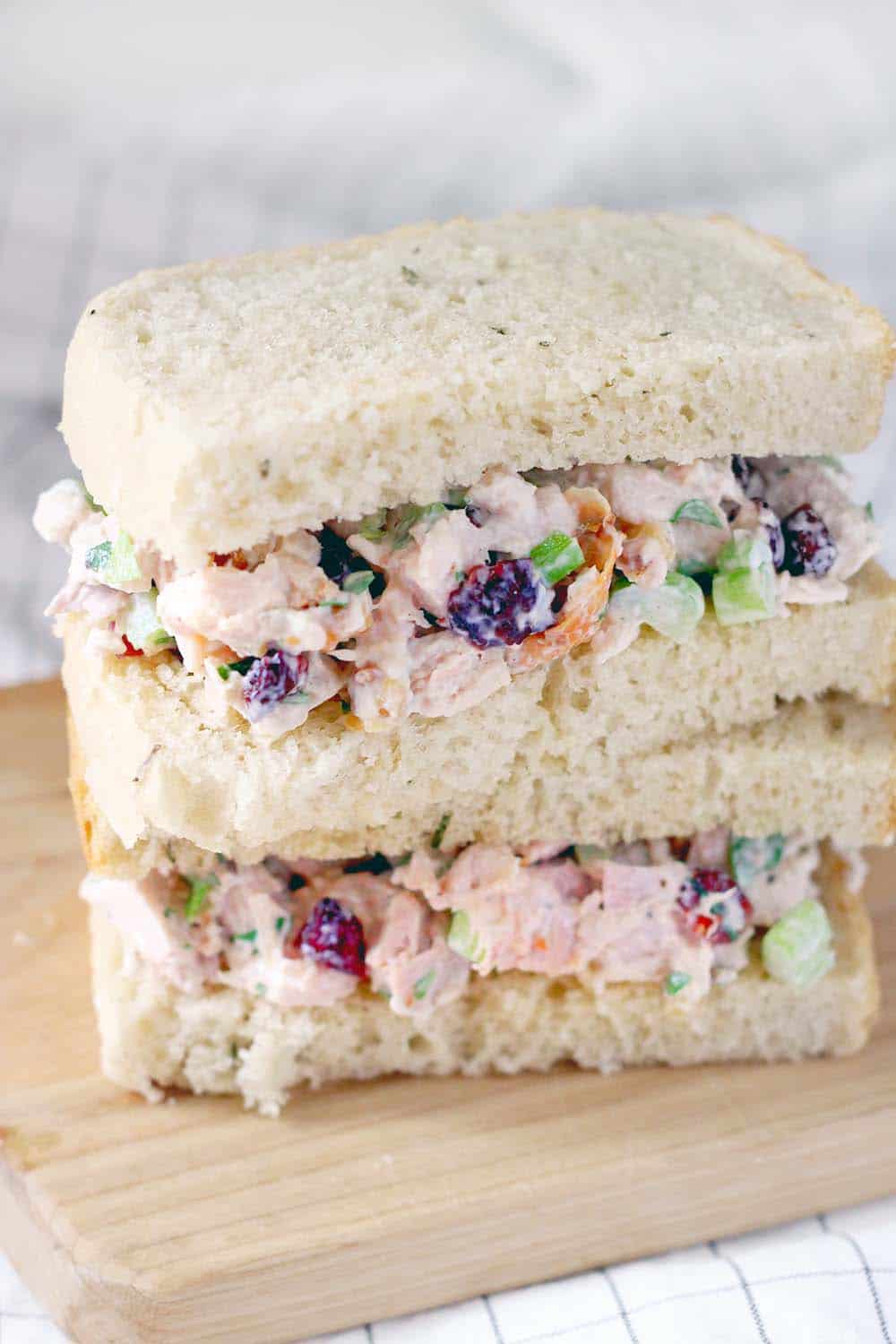 This is the perfect recipe to use up your leftover turkey from Thanksgiving! Turkey salad with cranberries and walnuts make up this creamy, cold, and light salad. Chicken can easily be substituted for turkey. | www.bowlofdelicious.com