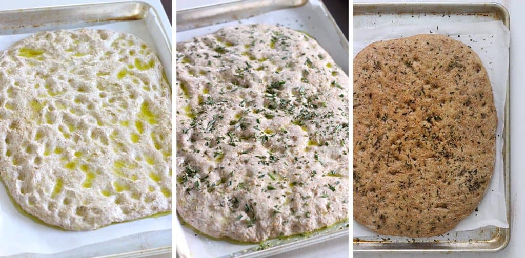 This whole wheat no knead focaccia with rosemary and sea salt is so delicious and easy to make, you'll never need to go to the bakery again!